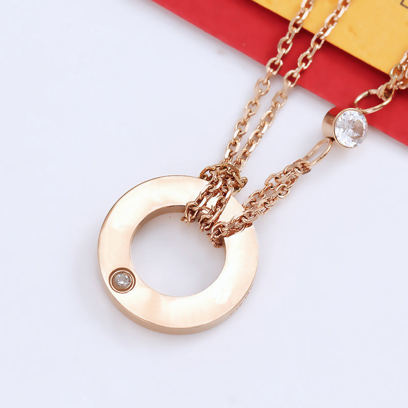 Double Big Cake Clavicle Chain Printed Necklaces