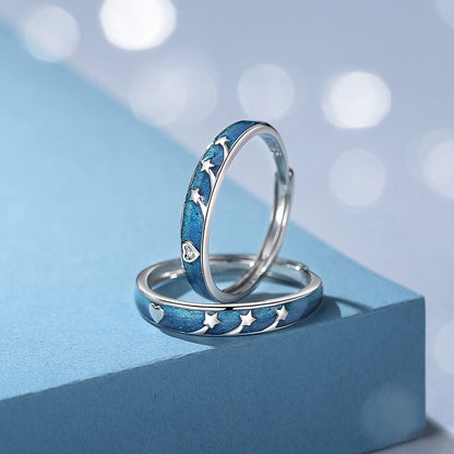 Sier Bright Star River Couple Fresh Rings