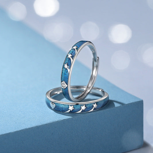 Sier Bright Star River Couple Fresh Rings