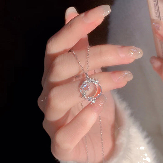 Steel Korean Style Graceful And Fashionable Star Moon Moonstone Necklaces