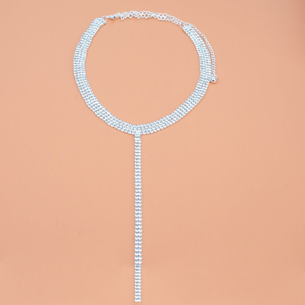 And Double Row Rhinestone Chain Clavicle Necklaces