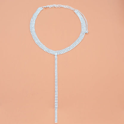 And Double Row Rhinestone Chain Clavicle Necklaces
