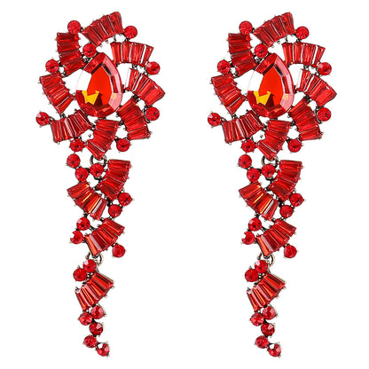 Alloy Diamond Acrylic Floral Long Eardrop Earrings