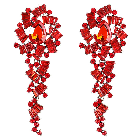 Alloy Diamond Acrylic Floral Long Eardrop Earrings