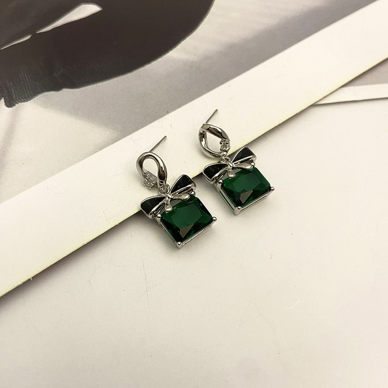 Sier Square Bow Light Luxury Temperament Earrings