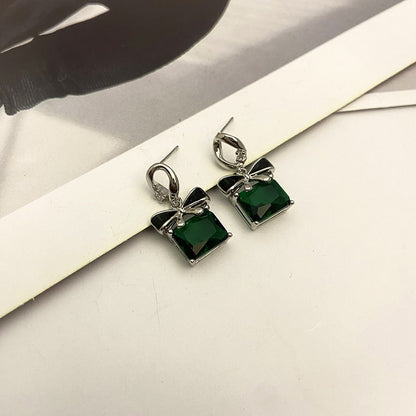 Sier Square Bow Light Luxury Temperament Earrings
