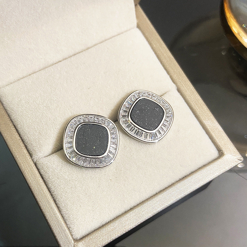 Women's Retro Plate Square Zircon Fashionable Design Earrings