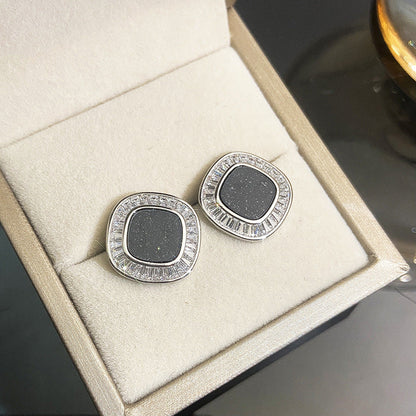 Women's Retro Plate Square Zircon Fashionable Design Earrings