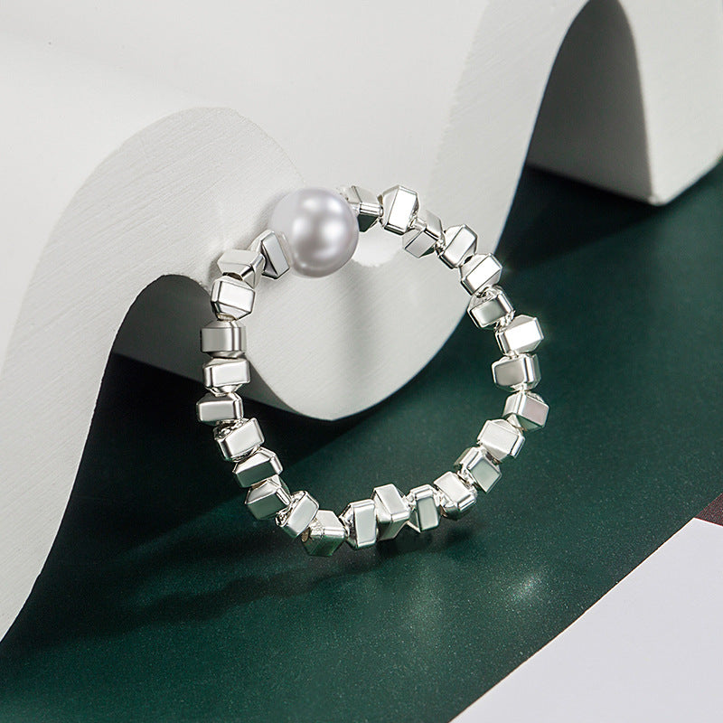 Women's Sier Pearl Personalized Niche Design Little Rings