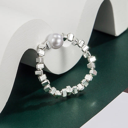 Women's Sier Pearl Personalized Niche Design Little Rings