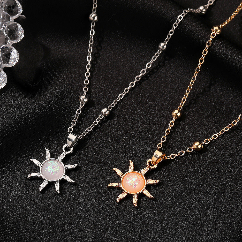 Korean Accessories Opal Sun Elegant Inlaid Necklaces