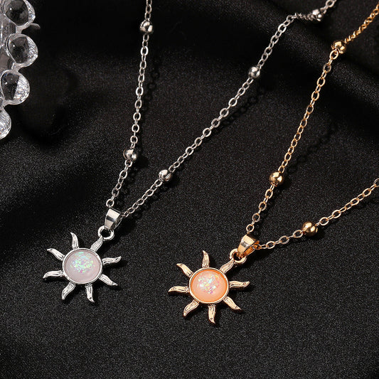 Korean Accessories Opal Sun Elegant Inlaid Necklaces