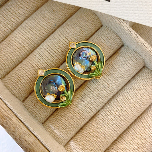 Women's Retro Enamel Antique French Oil Painting Earrings