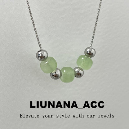 Women's Lucky Beads Imitation Jade Sweater Chain Necklaces