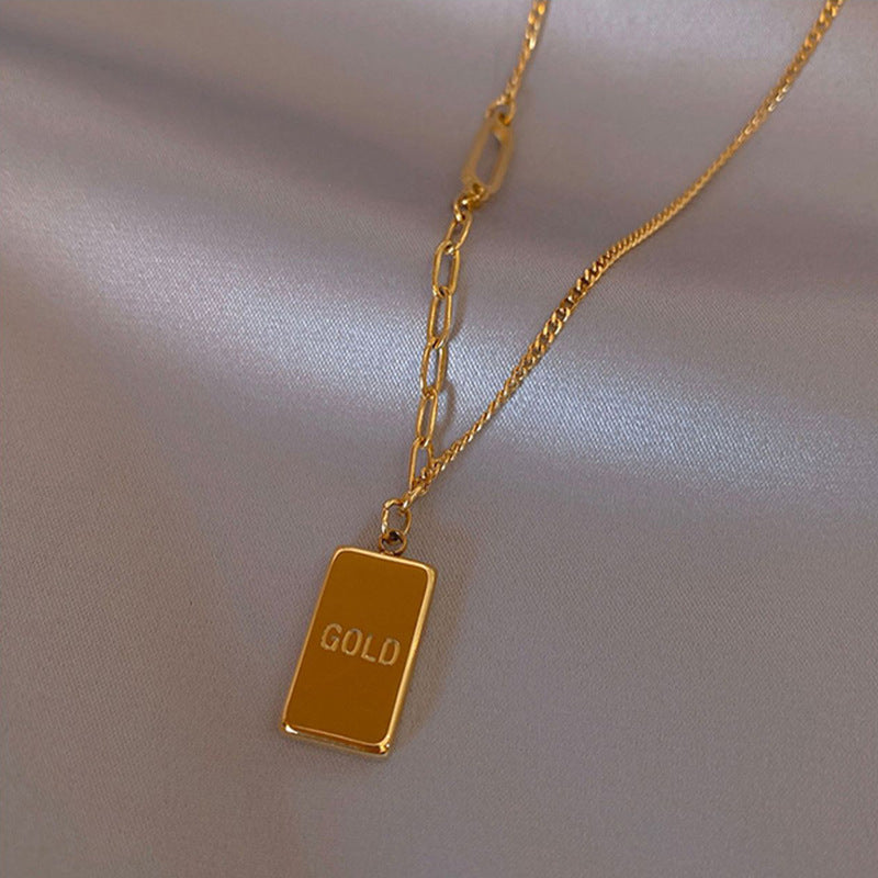 Small Gold Bar Niche Geometric Glossy Pendant Necklaces