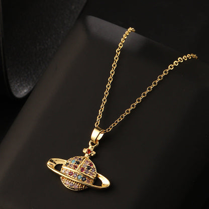 Planet Copper Micro Inlay Color Zircon Necklaces