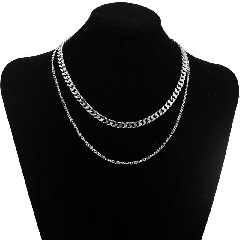 Women's & Men's Stainless Steel Double Layer Twin Hip Hop Punk Necklaces