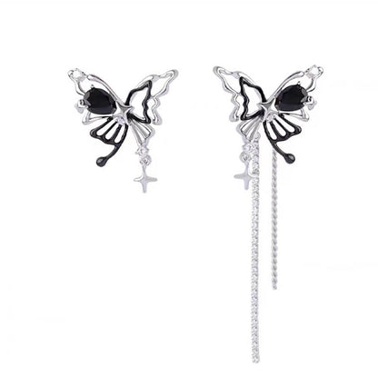 Women's Asymmetric Hollow Butterfly Tassel Design High-grade Sweet Cool Hot Earrings