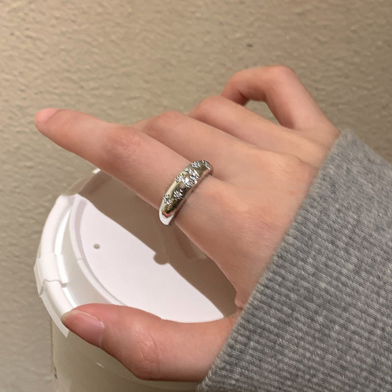 Women's Cold Style Zircon Cross Open Adjustable Rings