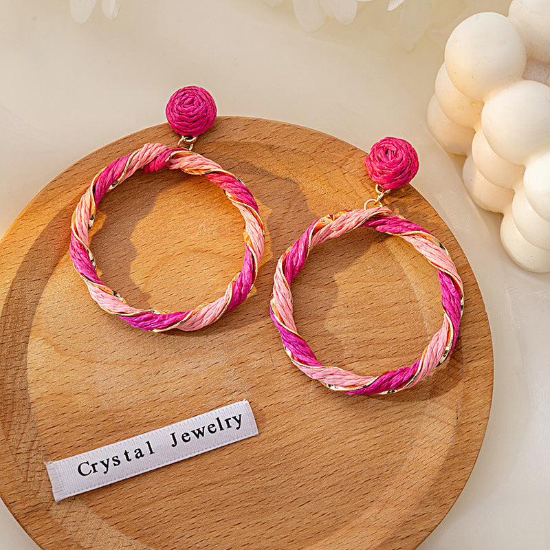Fashion Color Raffia Woven Creative Cool Rings