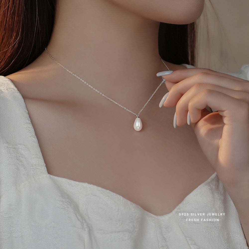 Sier Water Drop Shell Pearls French Retro Simple Necklaces