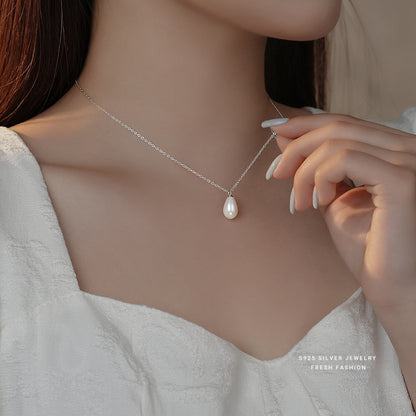Sier Water Drop Shell Pearls French Retro Simple Necklaces