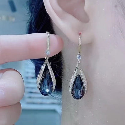 Luxury Micro Inlay Rhinestones Elegant Blue Earrings