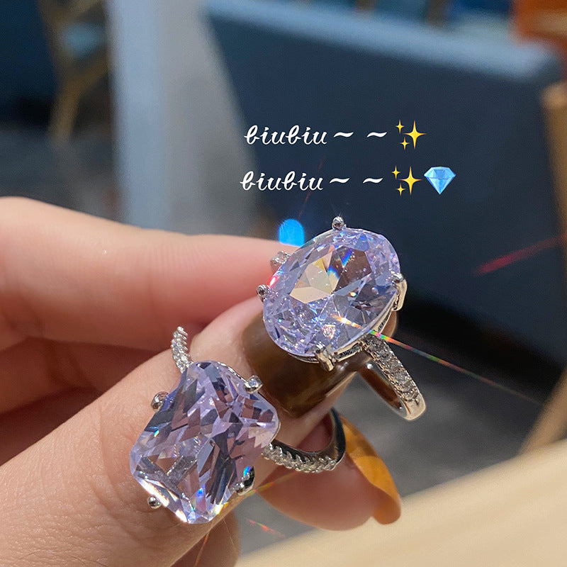 Women's Cold Wind Geometric Fine Light Inlaid Rings