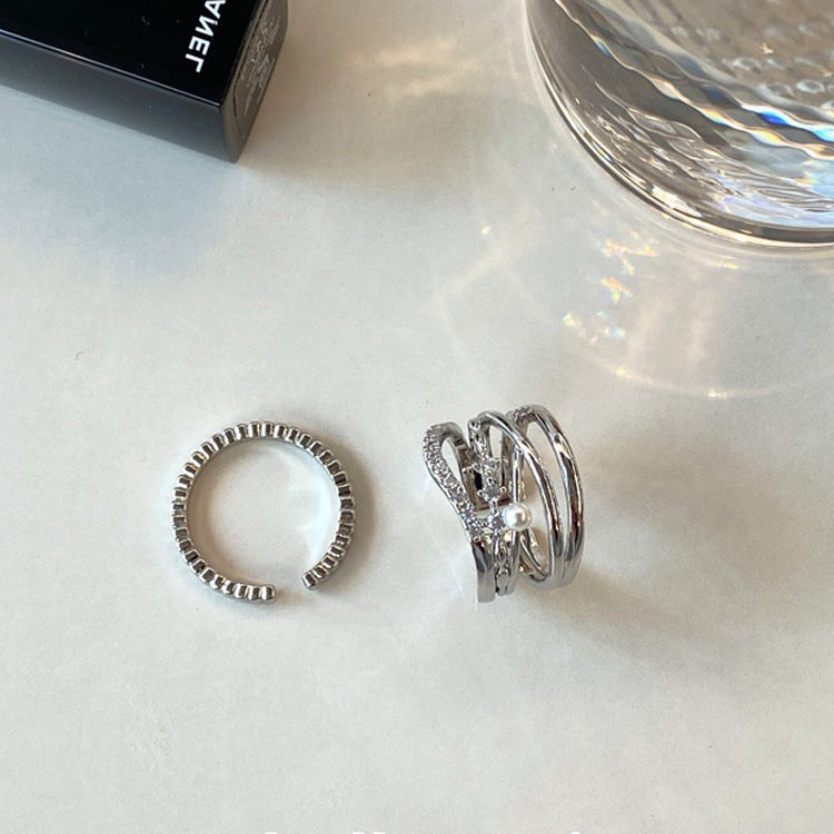 Irregular Metal Rhinestone Pearl Suit Female Rings
