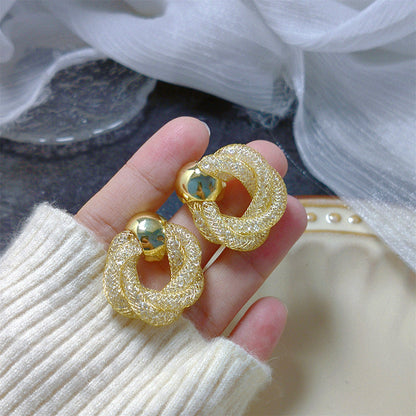 Women's Retro Metal Mesh Circle Ear Niche Rings