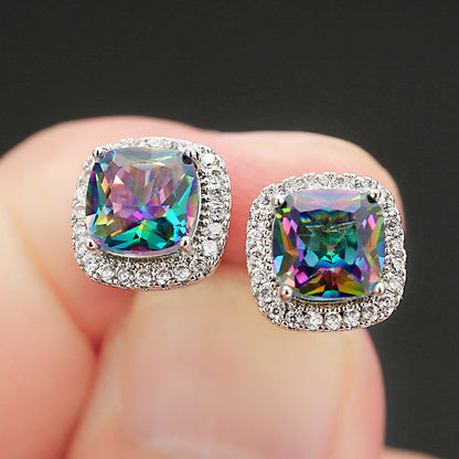Temperament Wild Colorful Square Zircon Fashion Earrings