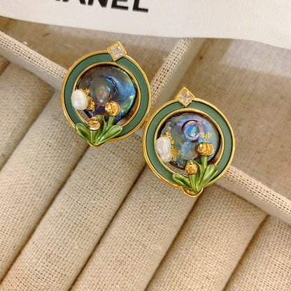 Women's Retro Enamel Antique French Oil Painting Earrings