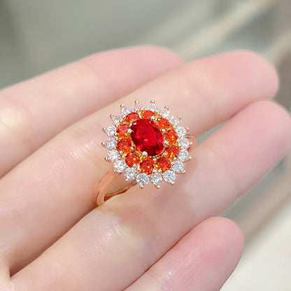 Round Arm Red Diamond Sunflower Inlaid Zircon Rings