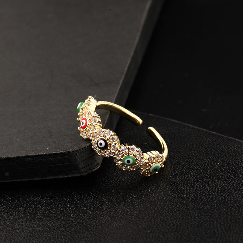 Women's Eye Colorful Oil Eyes Gold Plated Rings