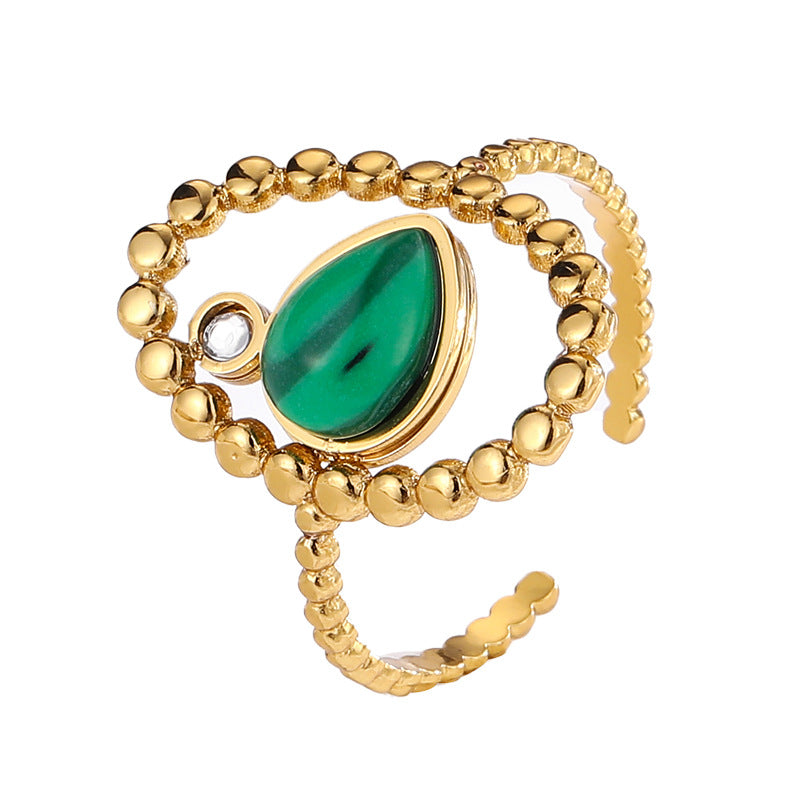 Elegant Emerald Open Adjustable Titanium Steel Female Design Rings