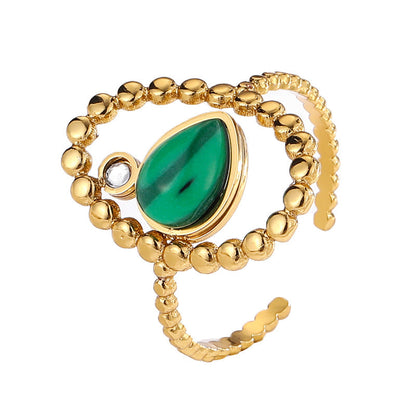 Elegant Emerald Open Adjustable Titanium Steel Female Design Rings