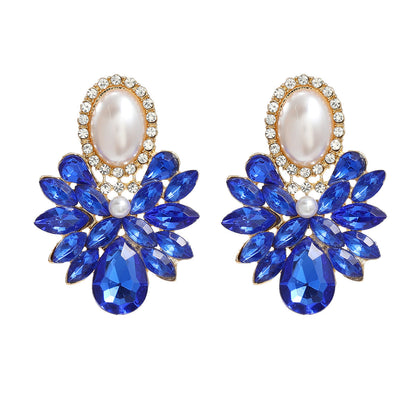 Female Alloy Diamond Inlaid Pearl Elegant Earrings
