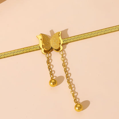 Women's Plated Frosted Butterfly Pendant Fashion Snake Necklaces