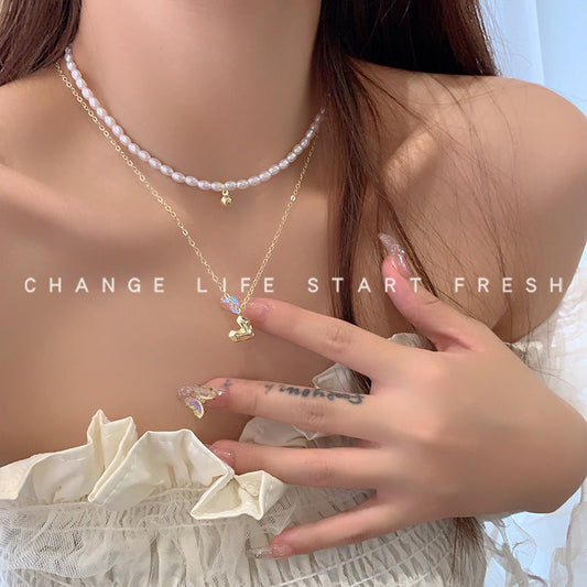 Simplicity Pearl Double Layer Twin Light Necklaces