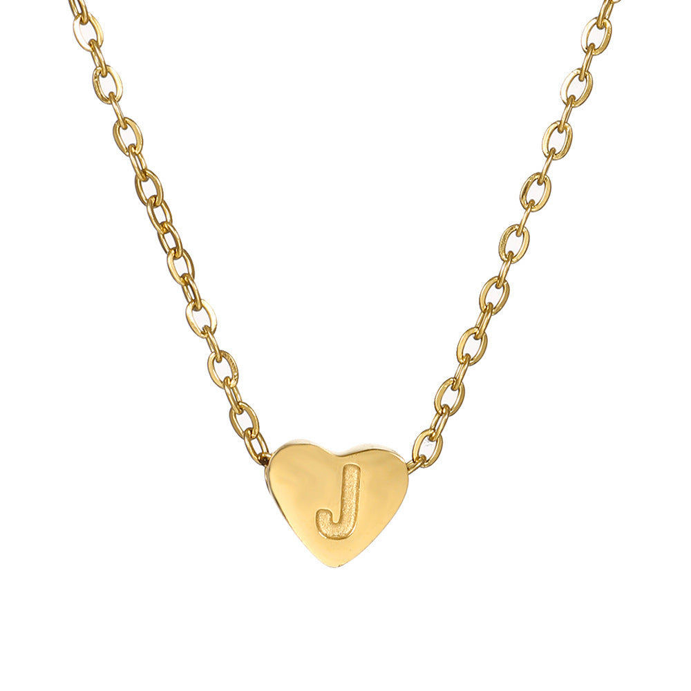 Gold Stainless Steel Heart-shaped Letter Female Titanium Necklaces