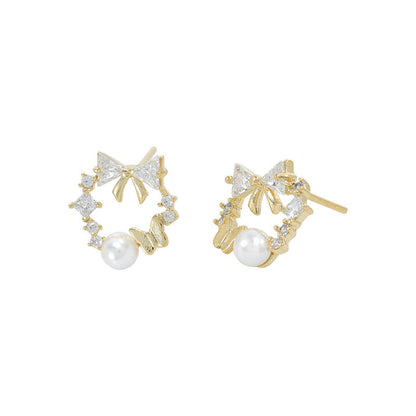 Zircon Temperament Female Sier Needle Niche Earrings