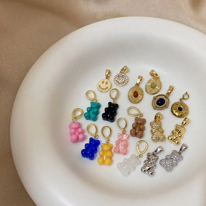 Transparent Bear Metal Smiley Pendant Female Necklaces