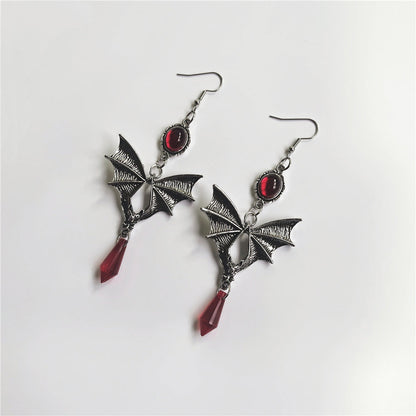 Punk Style Jewelry Gothic Bat Red Earrings