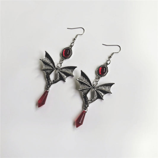 Punk Style Jewelry Gothic Bat Red Earrings