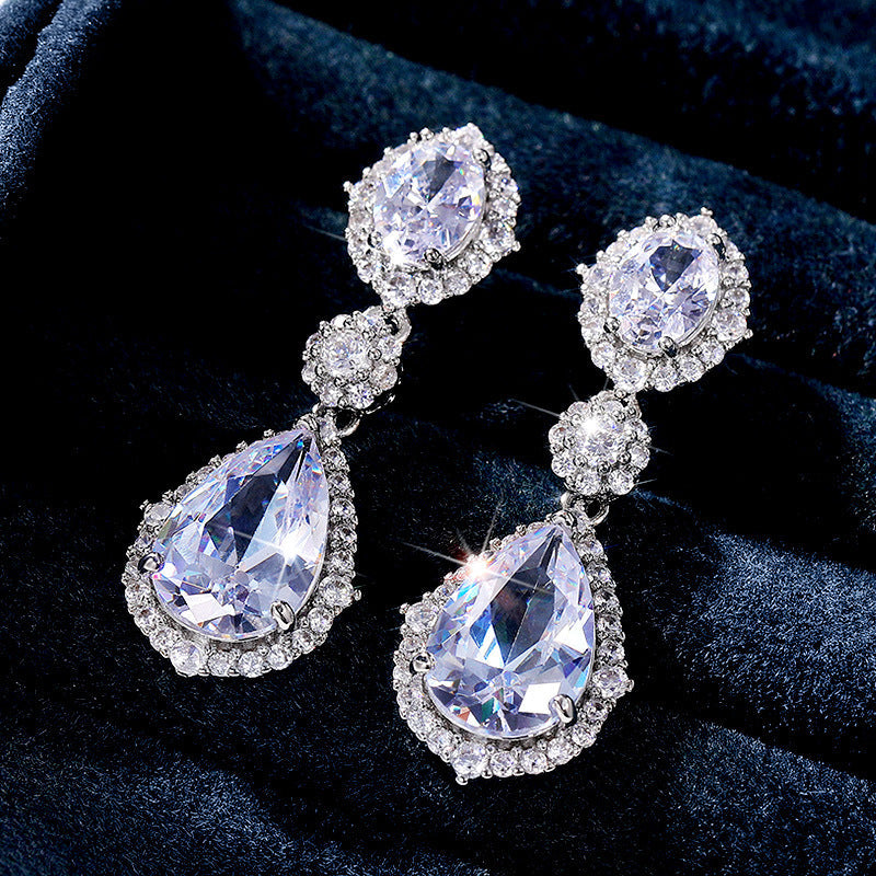 Women's Shi Temperamental Fashionable Water Drop Zircon Earrings