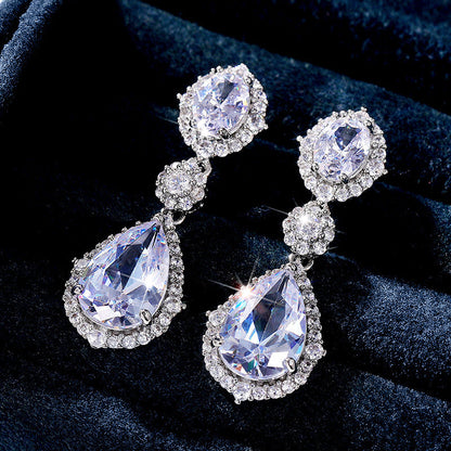 Women's Shi Temperamental Fashionable Water Drop Zircon Earrings