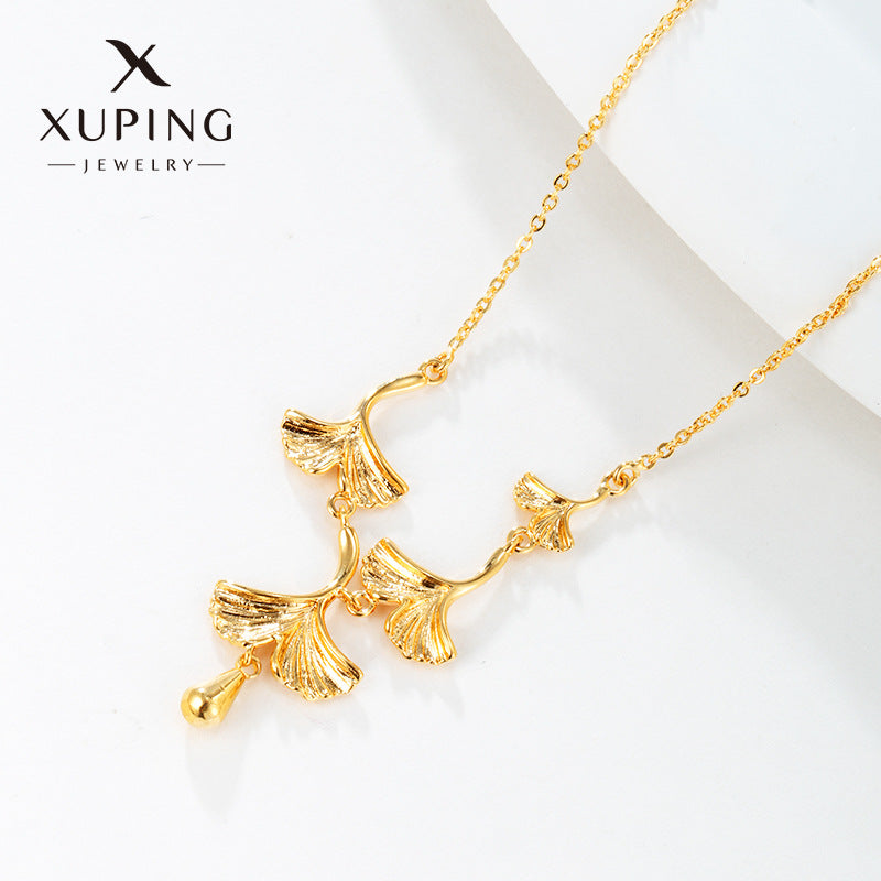 Female Brass Gold-plated Summer Niche High-grade Sense Ginkgo Necklaces