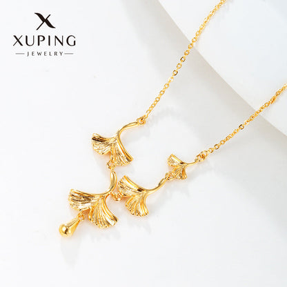 Female Brass Gold-plated Summer Niche High-grade Sense Ginkgo Necklaces