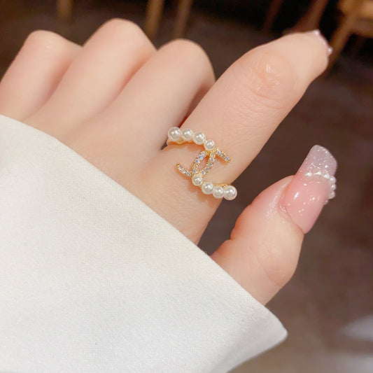 Style Pearl Zircon Double Personalized Niche Rings