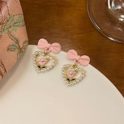 Needle Fresh Love Pearl Female Rose Earrings
